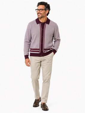 Report Collection Lavender Cardigan with Maroon Trim Cashmere Touch- M